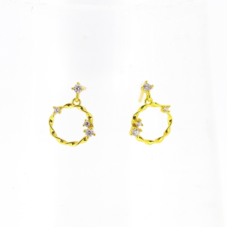 JEWELRY - EARRINGS - SCREW - ZIRCON - CIRCLE Е493 - 1.2x1.4cm GOLD AND WHITE - 1 pair