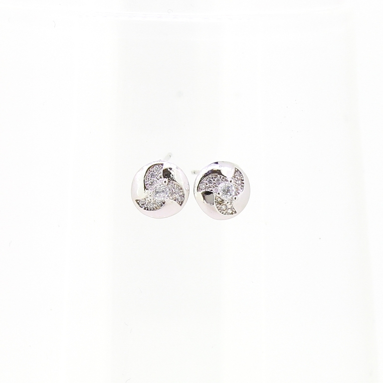 JEWELRY - EARRINGS - SCREW - ZIRCON - CIRCLE Е574 - 0.8x0.8cm NICKEL AND WHITE - PACKAGE 3 pairs