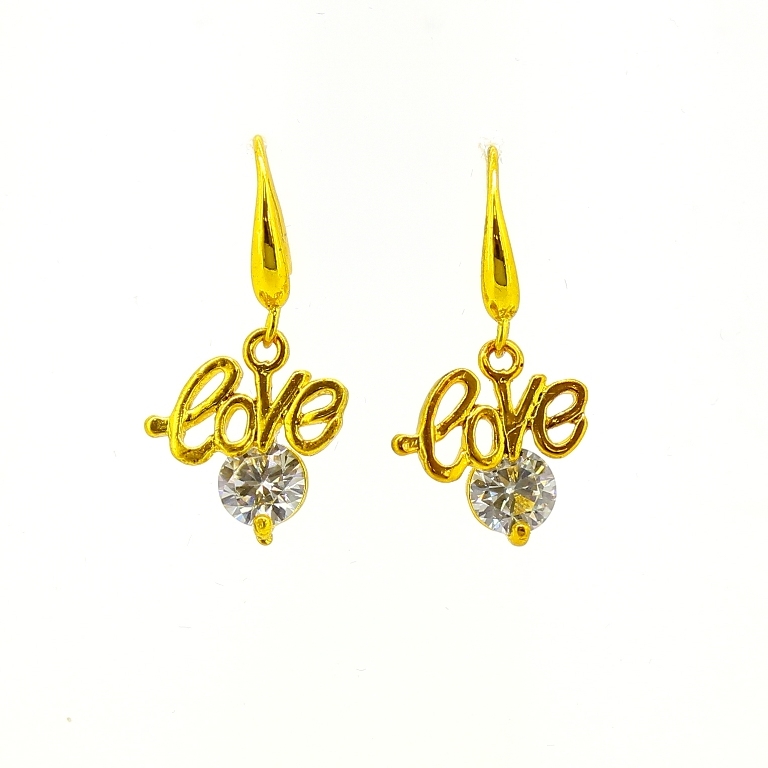 JEWELRY - EARRINGS - HOOK - ZIRCON - LOVE Е612 - 1.3x2.6cm GOLD AND WHITE - PACKAGE 6 pairs