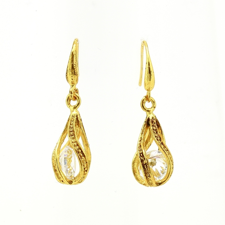 JEWELRY - EARRINGS - HOOK - ZIRCON - DROP Е608 - 1x3.3cm GOLD AND WHITE - PACKAGE 6 pairs