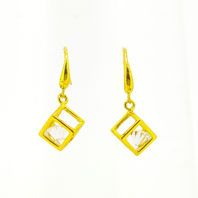JEWELRY - EARRINGS - HOOK - ZIRCON - CUBE Е594 - 1.0x2.7cm GOLD AND WHITE - PACKAGE 6 pairs