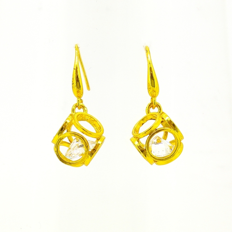JEWELRY - EARRINGS - HOOK - ZIRCON - CUBE CIRCLES Е595 - 1.2x2.6cm GOLD AND WHITE - PACKAGE 6 pairs