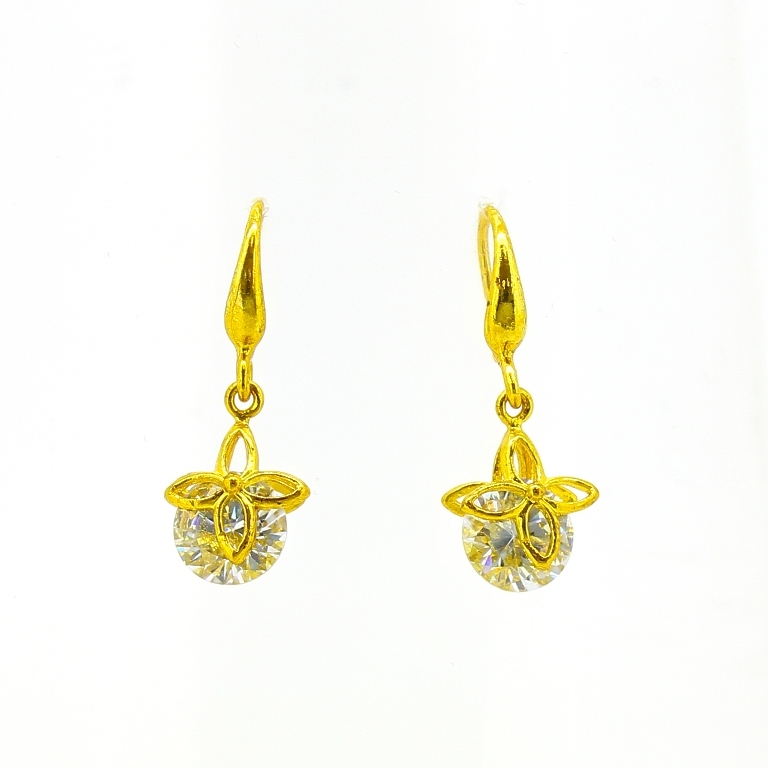 JEWELRY - EARRINGS - HOOK - ZIRCON - FLOWER Е600 - 1x2.6cm GOLD AND WHITE - PACKAGE 6 pairs