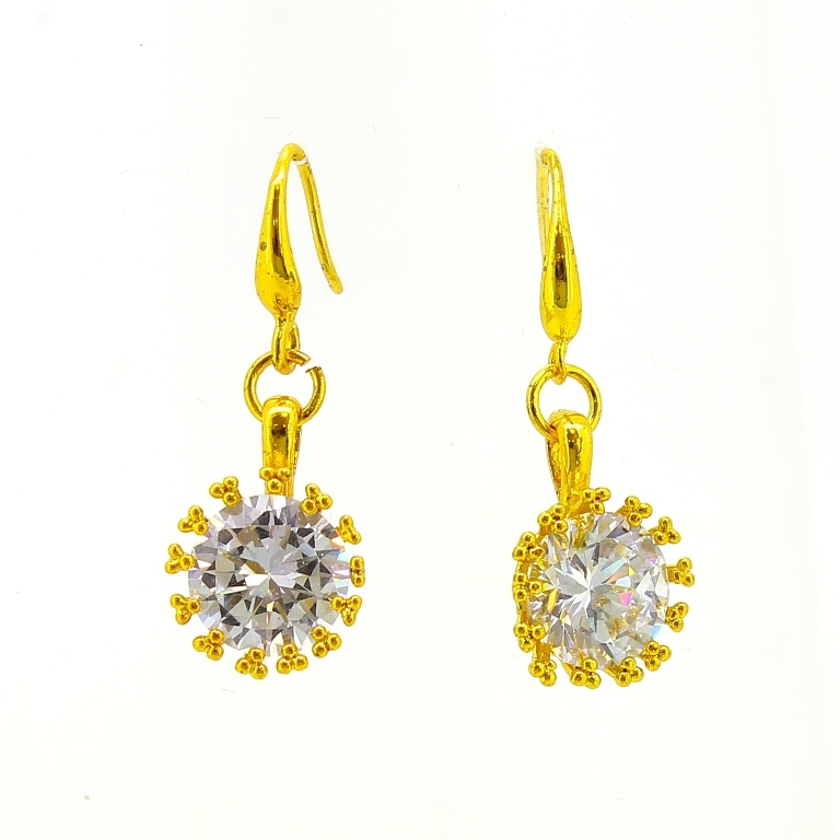JEWELRY - EARRINGS - HOOK - ZIRCON - FLOWER Е604 - 1.2x3.4cm GOLD AND WHITE - PACKAGE 6 pairs
