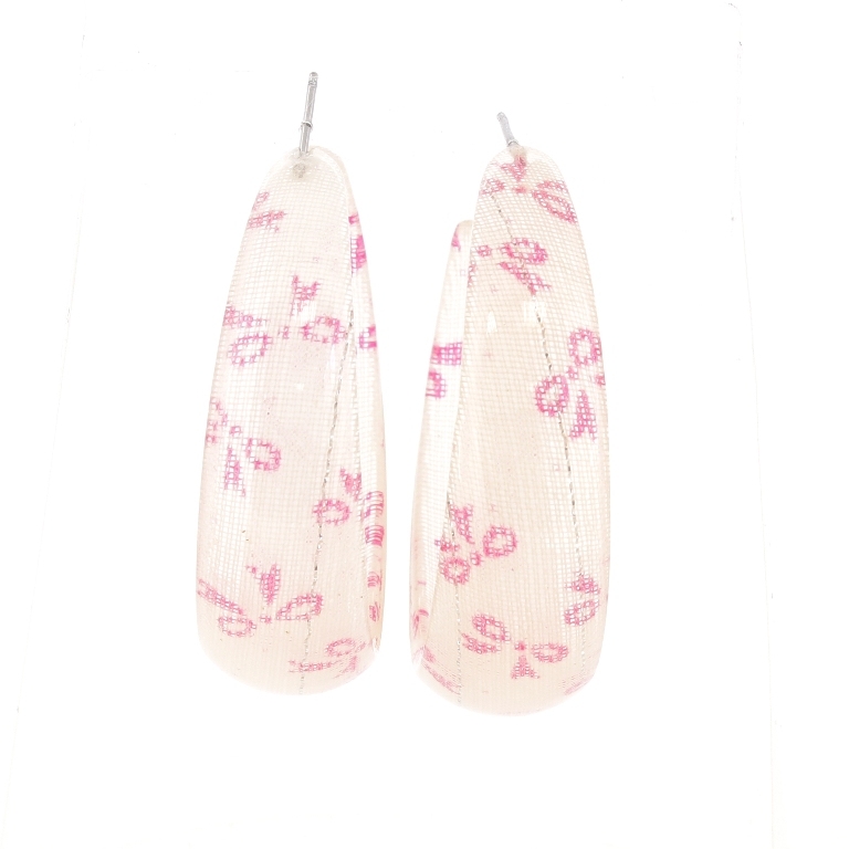 JEWELRY - EARRINGS - SCREW - METAL AND PLASTIC - RIBBONS Е625 - 1.6x5.7cm NICKEL-PINK (LIGHT)-PINK (DARK) - PACKAGE 6 pairs