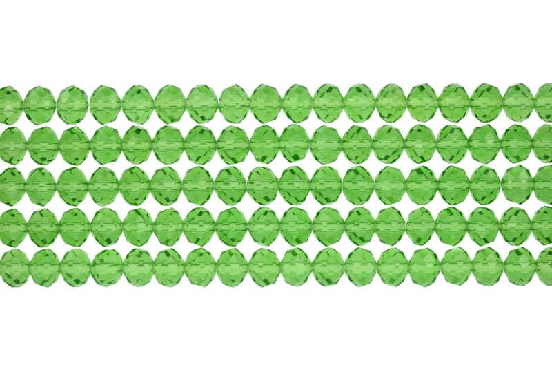 GLASS BEADS - FACETED RONDELLE CRYSTALS - 8x6mm - TRANSPARENT - GREEN (LIGHT) 020 - STRING (66pcs.) Hole-1.5mm