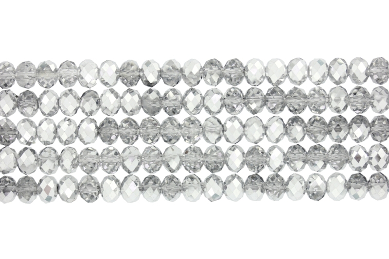 GLASS BEADS - FACETED RONDELLE CRYSTALS - 8x6mm - TRANSPARENT - SILVER HALF-METALLIC 108 - STRING (66pcs.) Hole-1.5mm