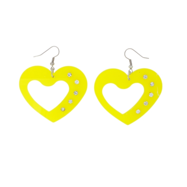 JEWELRY - EARRINGS - HOOK - METAL AND PLASTIC - HEART Е640 - 5.2x5.8cm NICKEL-YELLOW - 1 pair