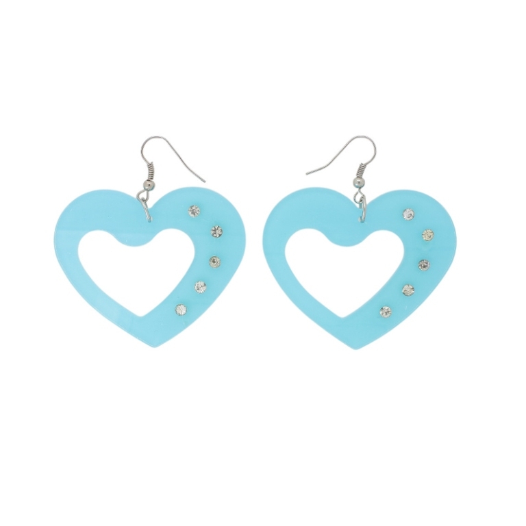 JEWELRY - EARRINGS - HOOK - METAL AND PLASTIC - HEART Е640 - 5.2x5.8cm NICKEL-BLUE - 1 pair