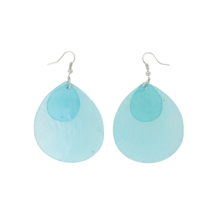 JEWELRY - EARRINGS - HOOK - MOTHER OF PEARL - DROP Е645 - 4.6x7.5cm NICKEL AND BLUE (LIGHT) - 1 pair
