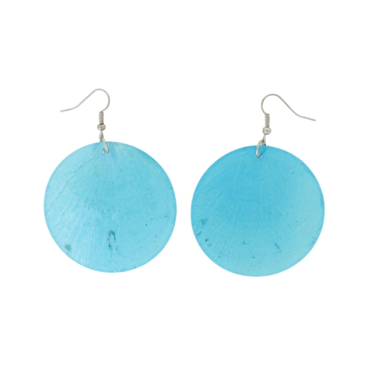 JEWELRY - EARRINGS - HOOK - MOTHER OF PEARL - CIRCLE Е647 - 5x7cm NICKEL AND BLUE (LIGHT) - 1 pair