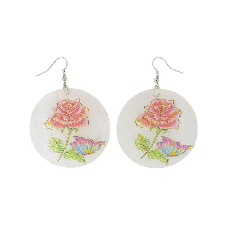 JEWELRY - EARRINGS - HOOK - MOTHER OF PEARL - ROSE Е642 - 5x7cm WHITE AND MIX - 1 pair