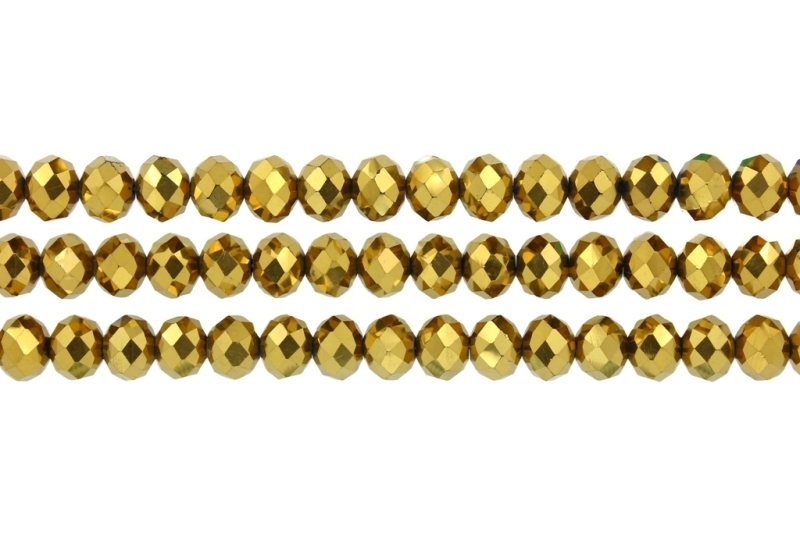 GLASS BEADS - FACETED RONDELLE CRYSTALS - 10x8mm - METALLIC - GOLD 111 - PACKAGE (3x70pcs.) Hole-1.5mm