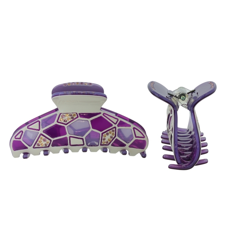JEWELRY - BRACKET - CLAW HAIR CLIP WITH GLASS CRYSTALS SH086 - FORMS - 8.4x3.9x4.2cm PURPLE-PURPLE (LIGHT)-BEIGE (LIGHT) - PACKAGE 2pcs.