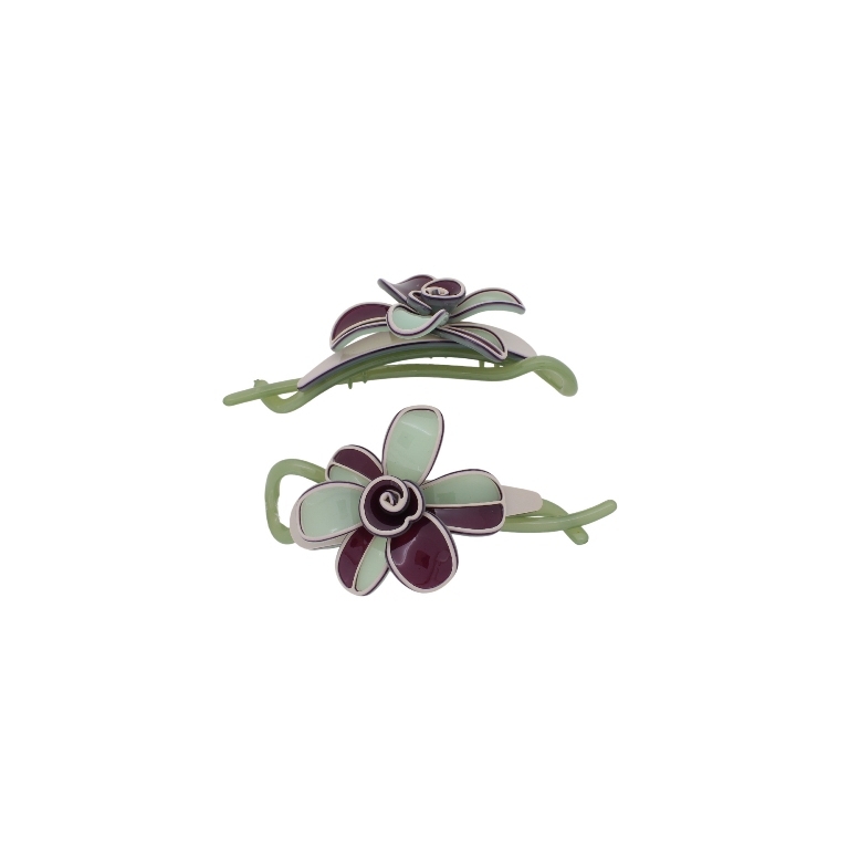 JEWELRY - RESIN BRACKET FOR HAIR SH107 - FLOWER - 11x5.6x2.5cm GREEN-BORDEAUX-ROSE DUST - 1pc.