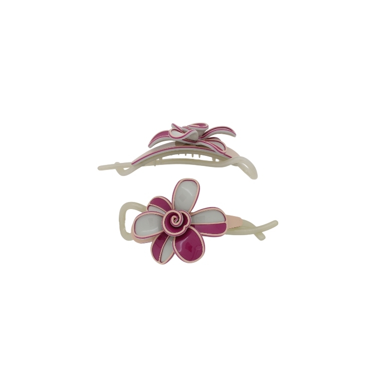 JEWELRY - RESIN BRACKET FOR HAIR SH107 - FLOWER - 11x5.6x2.5cm GRAY-PEACH-CYCLAMEN - PACKAGE 2pcs.