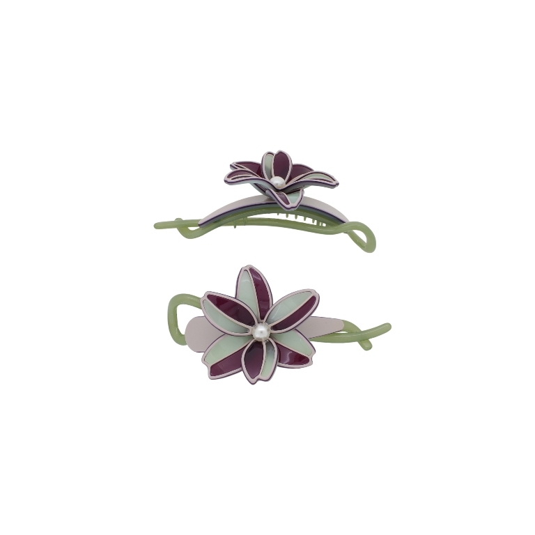 JEWELRY - RESIN BRACKET FOR HAIR WITH PEARLS SH106 - FLOWER - 11x5.4x2.4cm BORDEAUX-BEIGE-GREEN - 1pc.