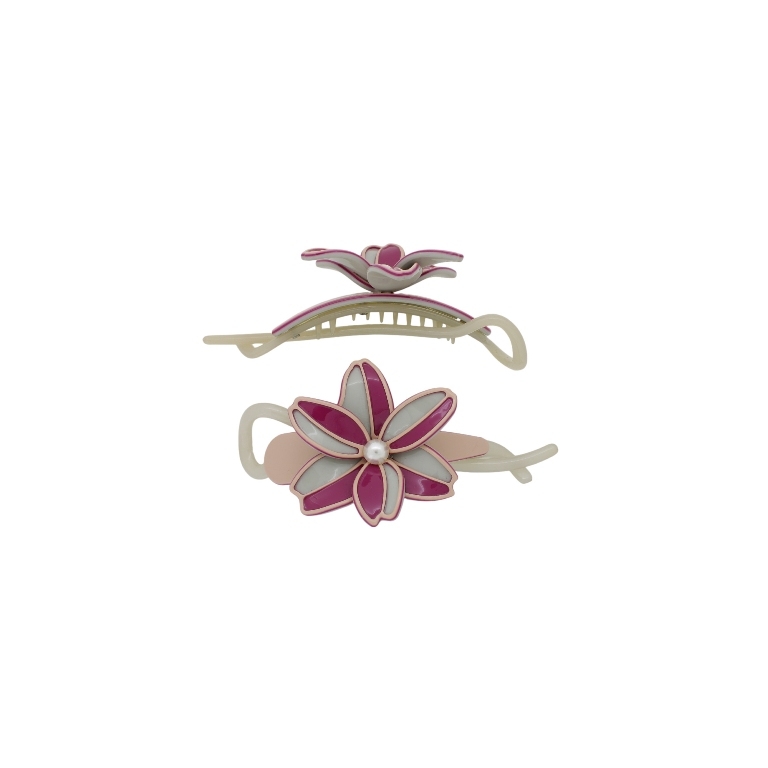 JEWELRY - RESIN BRACKET FOR HAIR WITH PEARLS SH106 - FLOWER - 11x5.4x2.4cm GRAY-CYCLAMEN-PEACH - 1pc.