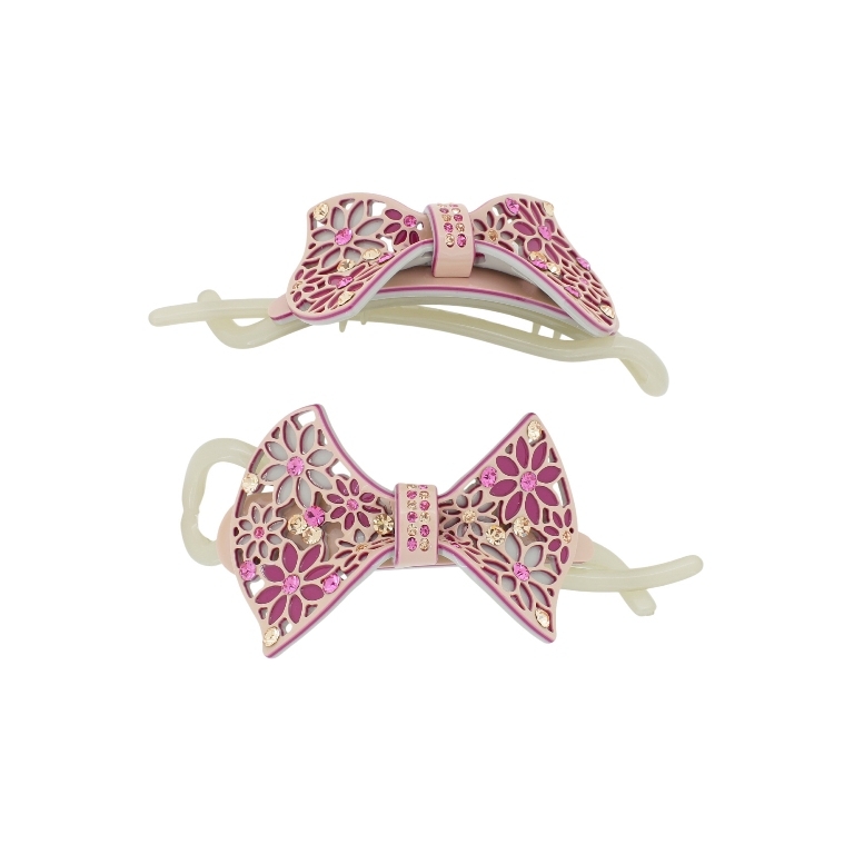 JEWELRY - RESIN BRACKET FOR HAIR WITH GLASS CRYSTALS SH102 - RIBBON - 11x4.9x2.5cm PINK (LIGHT)-CYCLAMEN-GRAY - 1pc.