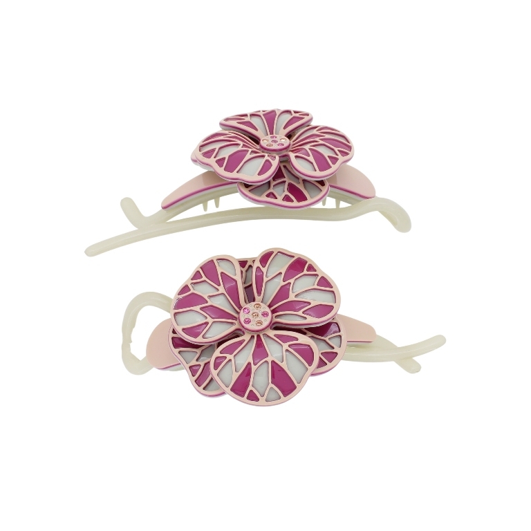 JEWELRY - RESIN BRACKET FOR HAIR WITH GLASS CRYSTALS SH103 - FLOWER - 11x5.4x2.4cm PINK (LIGHT)-CYCLAMEN-BEIGE - PACKAGE 2pcs.