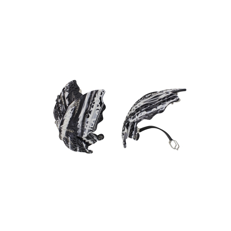 JEWELRY - BRACKET FOR HAIR WITH GLASS CRYSTALS SH094 - BUTTERFLY - 9.0x6.7x1.7cm WHITE AND BLACK - 1pc.