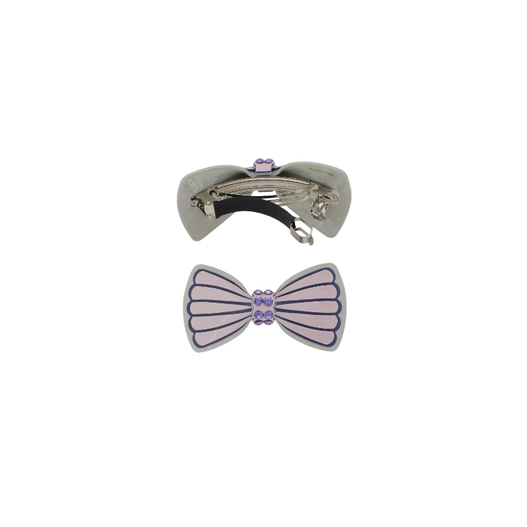 JEWELRY - BRACKET FOR HAIR WITH GLASS CRYSTALS SH095 - RIBBON - 8.5x4.6x2.5cm GRAY-BLUE (DARK)-PINK - 1pc.