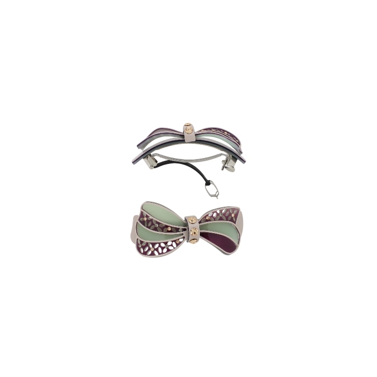 JEWELRY - BRACKET FOR HAIR WITH GLASS CRYSTALS SH098 - RIBBON - 8.1x4.5x3.6cm GREEN-BORDEAUX-BEIGE - 1pc.