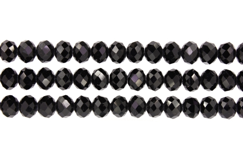 GLASS BEADS - FACETED RONDELLE CRYSTALS - 10x8mm - OPAQUE - BLACK 002 - STRING (70pcs.) Hole-1.5mm