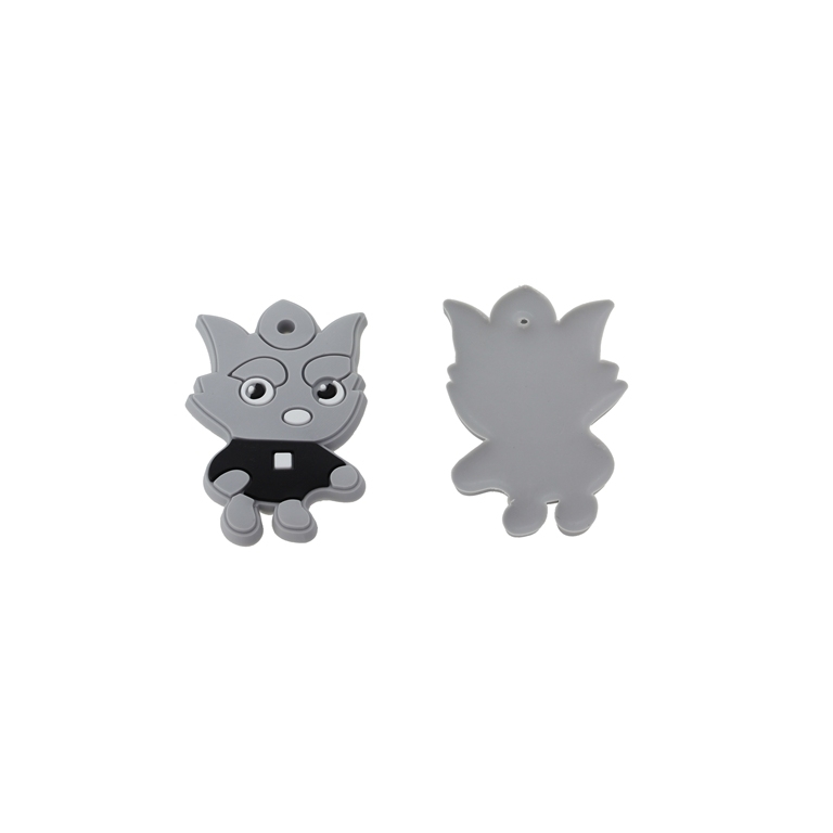 PLASTIC BEADS - RUBBER 3D - PENDANT - CAT 04 - 29x45x3mm GRAY-BLACK-WHITE - 8pcs. Hole-2.0mm