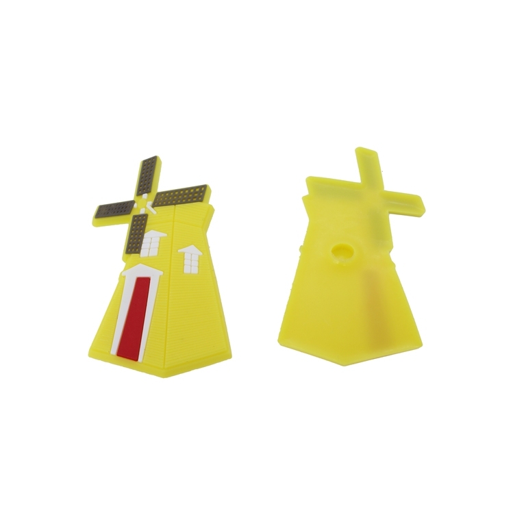 PLASTIC BEADS - RUBBER 3D - FOR GLUING - WINDMILL 01 - 36x74x3mm YELLOW-WHITE-RED - 6pcs.