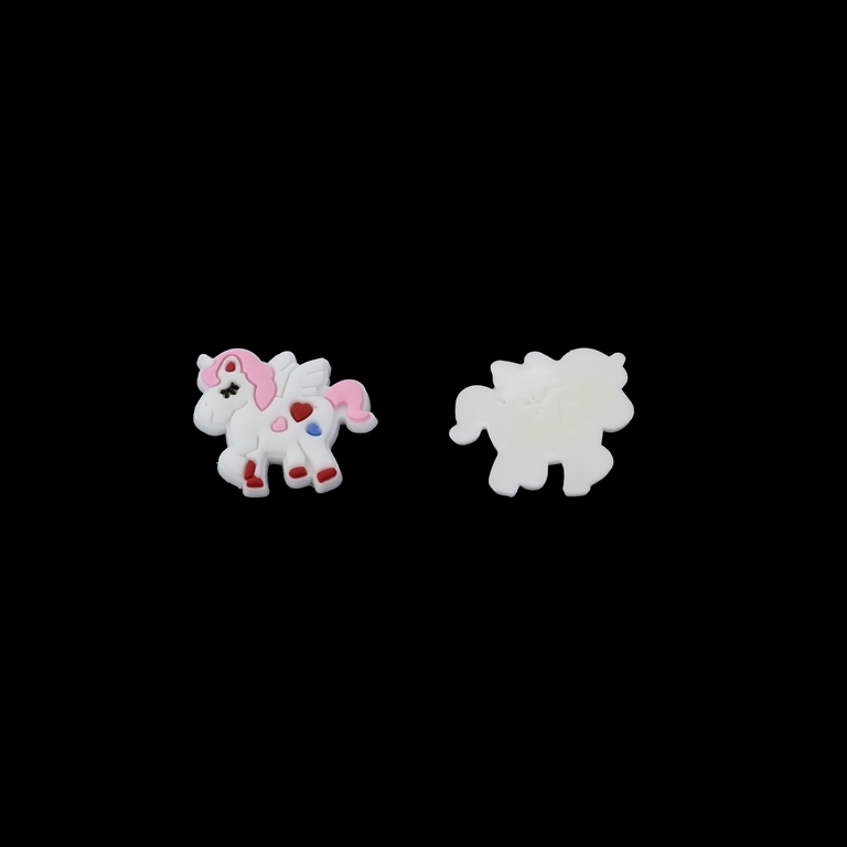 PLASTIC BEADS - RUBBER 3D - FOR GLUING - UNICORN 06 - 28x30x3mm WHITE-PINK-RED - PACKAGE 50pcs.