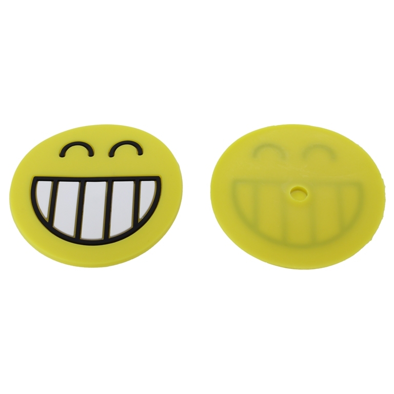 PLASTIC BEADS - RUBBER 3D - FOR GLUING - SMILEY FACE EMOJI 06 - 60x2mm YELLOW-BLACK-WHITE - 4pcs.