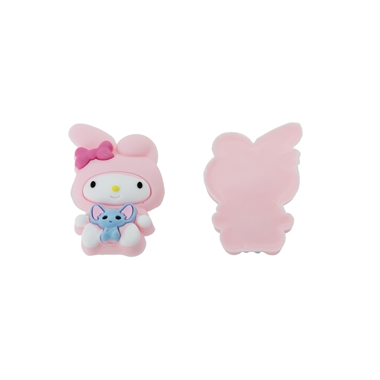 PLASTIC BEADS - RUBBER 3D - FOR GLUING - RABBIT 12 WITH CAT - 38x57x8mm PINK (LIGHT)-WHITE-BLUE - 2pcs.