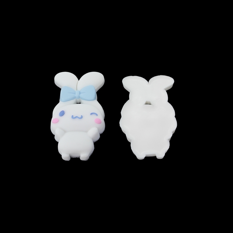 PLASTIC BEADS - RUBBER 3D - FOR GLUING - RABBIT 13 WITH RIBBON - 33x53x8mm WHITE-BLUE (LIGHT)-PINK - 2pcs.