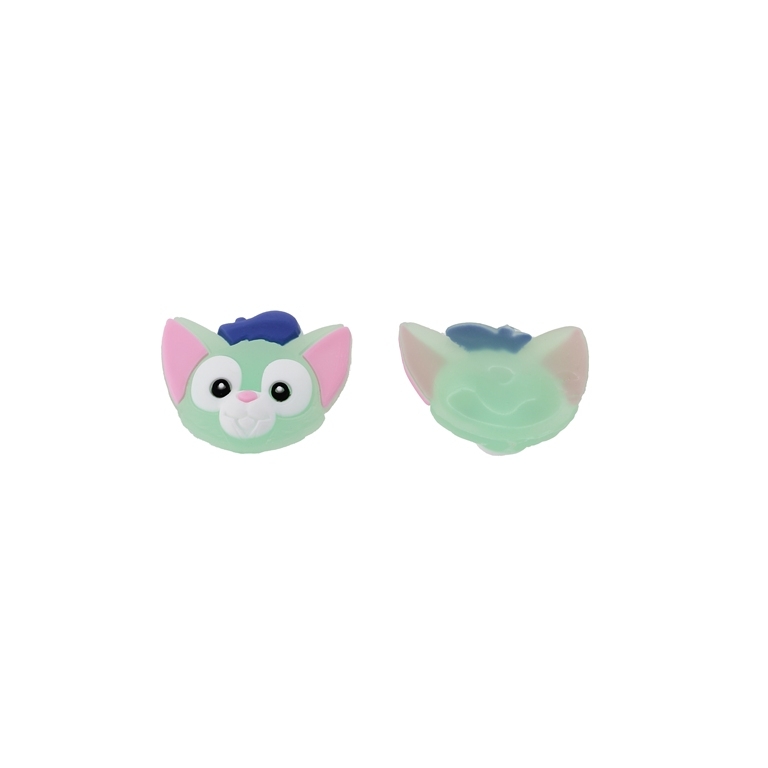 PLASTIC BEADS - RUBBER 3D - FOR GLUING - CAT 01 WITH HAT - 39x23x9mm -GREEN-WHITE-PINK - 6pcs.