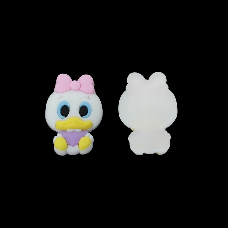 PLASTIC BEADS - RUBBER 3D - FOR GLUING - DAISY DUCK 03 - 33x56x7mm WHITE-PINK-YELLOW - PACKAGE 10pcs.