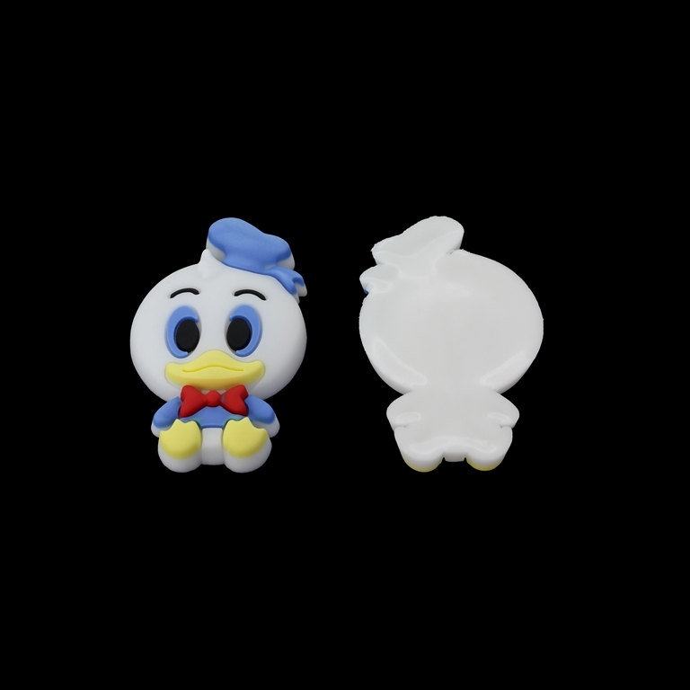 PLASTIC BEADS - RUBBER 3D - FOR GLUING - DONALD DUCK 04 - 35x56x8mm WHITE-BLUE-YELLOW (LIGHT) - 2pcs.