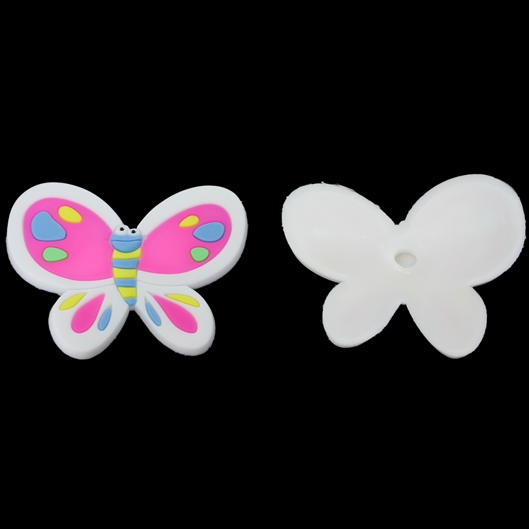 PLASTIC BEADS - RUBBER 3D - FOR GLUING - BUTTERFLY 03 - 62x55x2mm WHITE-PINK-YELLOW - 4pcs.