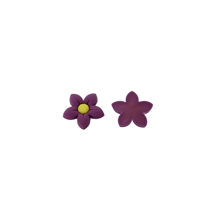 PLASTIC BEADS - RUBBER 3D - FOR GLUING - FLOWER 18 - 24x3mm PURPLE-YELLOW - 10pcs.