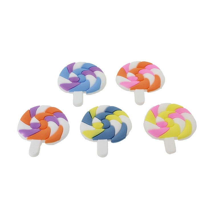 PLASTIC BEADS - RUBBER 3D - FOR GLUING - SUGAR LOLLIPOP 05 - 32x36x4mm WHITE-MIX - 8pcs.