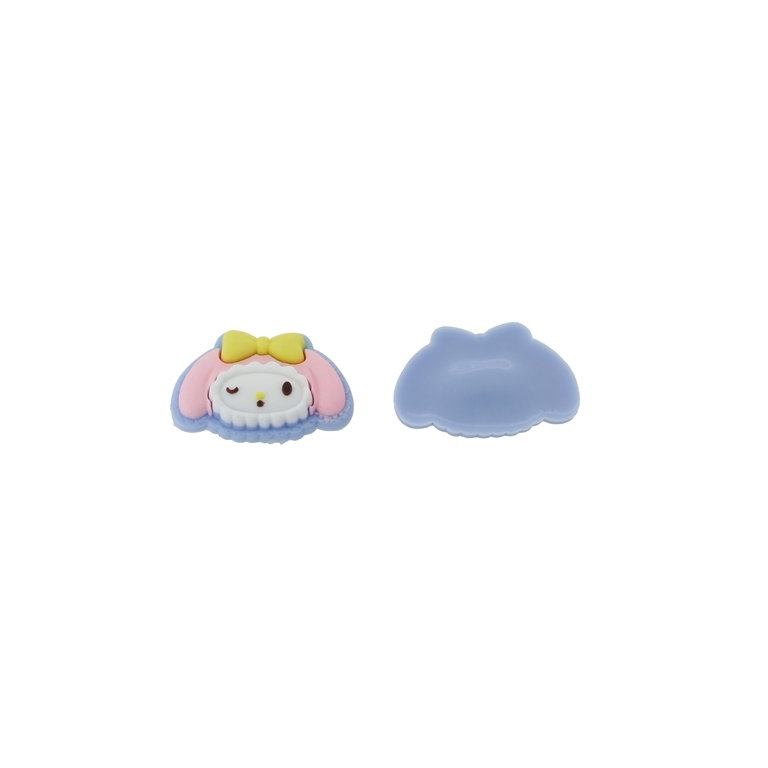 PLASTIC BEADS - RUBBER 3D - FOR GLUING - RABBIT 16 WITH RIBBON - 31x21x5mm BLUE-PINK (LIGHT)-YELLOW - PACKAGE 40pcs.