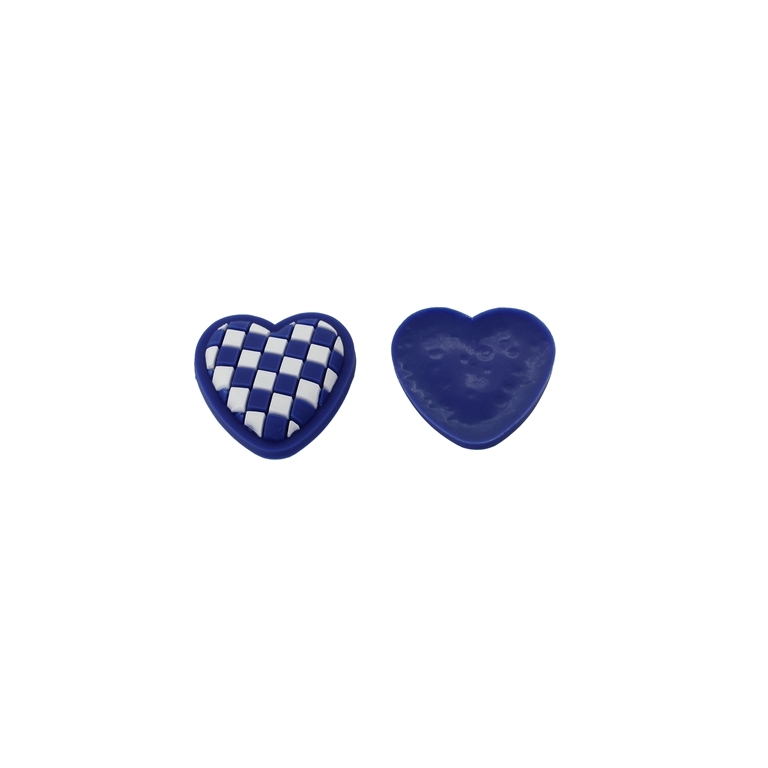 PLASTIC BEADS - RUBBER 3D - FOR GLUING - HEART 18 - 28x28x5mm BLUE (DARK)-WHITE - 8pcs.