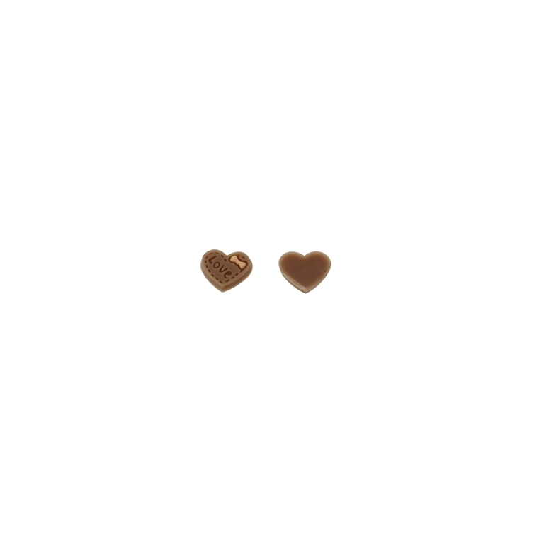 PLASTIC BEADS - RUBBER 3D - FOR GLUING - HEART 19 WITH RIBBON - 12x10x2mm BROWN-PEACH - PACKAGE 100pcs.