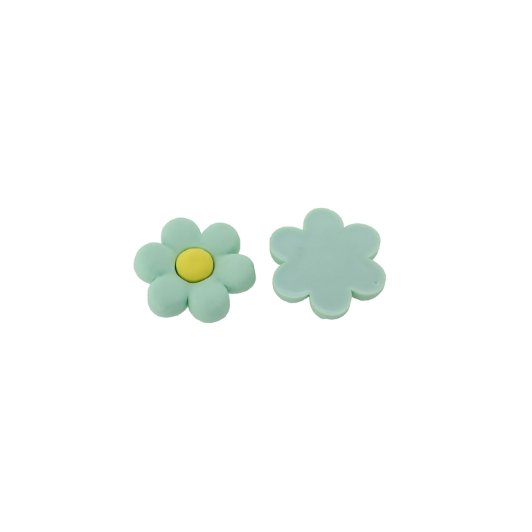 PLASTIC BEADS - RUBBER 3D - FOR GLUING - FLOWER 19 - 27x30x6mm MINT-YELLOW - 8pcs.