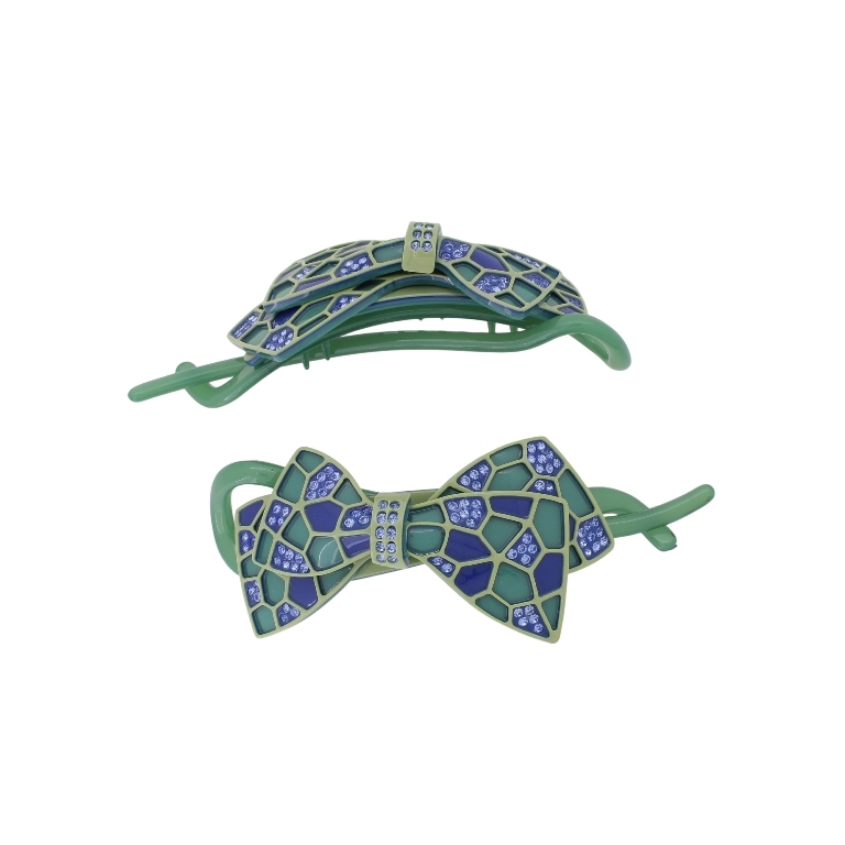 JEWELRY - RESIN BRACKET FOR HAIR WITH GLASS CRYSTALS SH108 - RIBBON - 10.5x4.0x2.6cm GREEN (DARK)-GREEN (LIGHT)-BLUE (DARK) - 1pcs.
