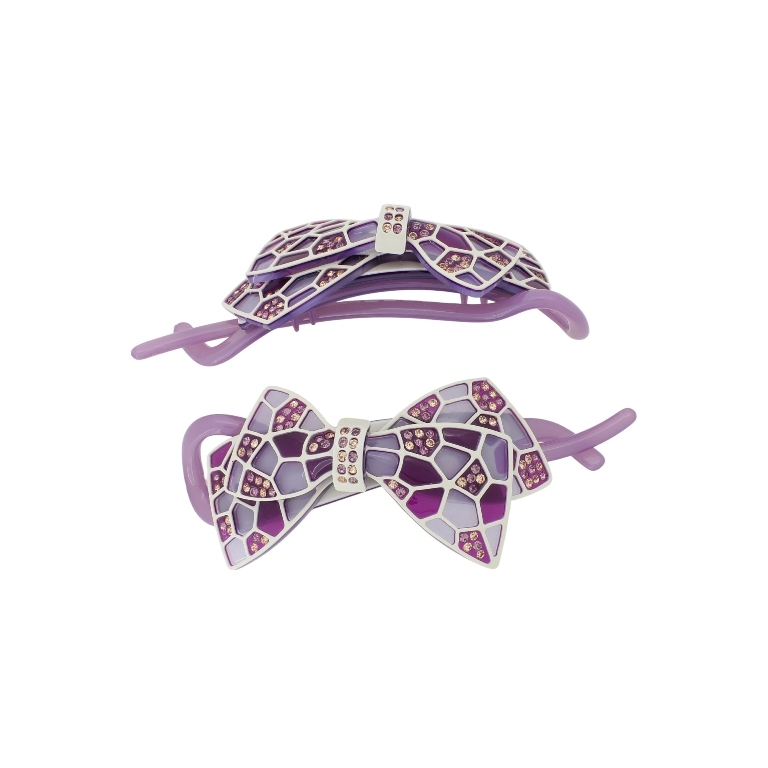 JEWELRY - RESIN BRACKET FOR HAIR WITH GLASS CRYSTALS SH108 - RIBBON - 10.5x4.0x2.6cm PURPLE (LIGHT)-PURPLE (DARK)-ECRU (LIGHT) - 1pcs.  