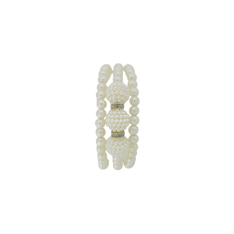 JEWELRY - CHILDREN'S BRACELET - MEMORY WIRE AND PEARLS - RASPBERRY G144 - NICKEL AND ECRU (DARK) - PACKAGE 12pcs.