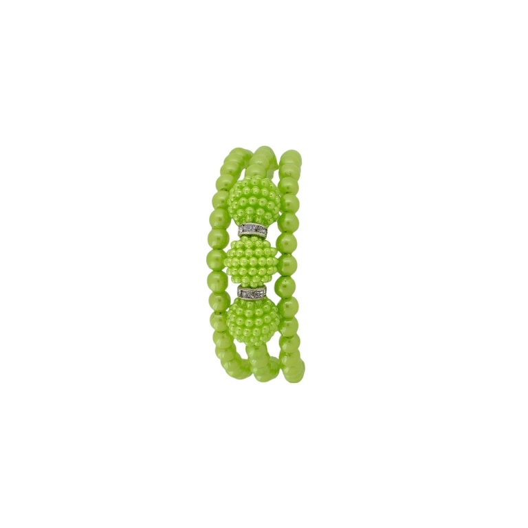 JEWELRY - CHILDREN'S BRACELET - MEMORY WIRE AND PEARLS - RASPBERRY G144 - NICKEL AND GREEN (LIGHT) - PACKAGE 12pcs.