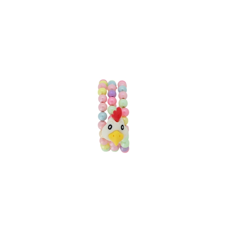 JEWELRY - CHILDREN'S BRACELET - MEMORY WIRE AND PLASTIC - CHICKEN G163 - WHITE-YELLOW-MIX - 1pc.
