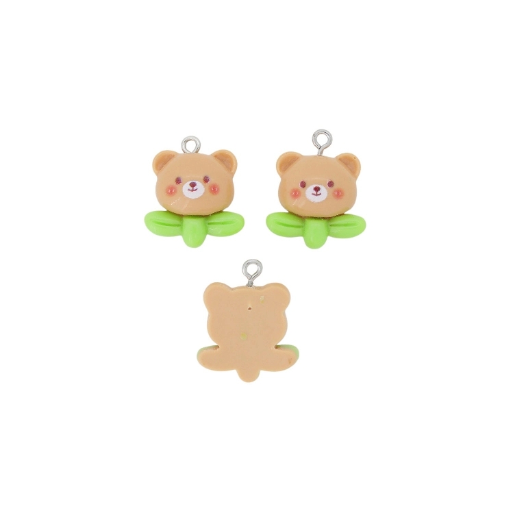 PLASTIC BEADS - RESIN 3D - PENDANT - BEAR 39 - 20x23x8mm BROWN (LIGHT)-GREEN (LIGHT) - 2pcs. Hole-2.0mm